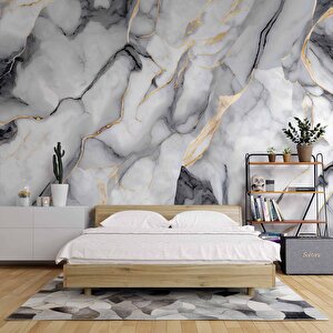 3 Boyutlu Siyah Beyaz Mermer Temalı Duvar Kağıdı - Dkm637021 800x200 cm