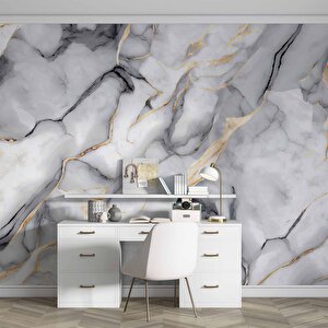 3 Boyutlu Siyah Beyaz Mermer Temalı Duvar Kağıdı - Dkm637021