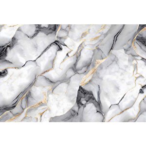 3 Boyutlu Siyah Beyaz Mermer Temalı Duvar Kağıdı - Dkm637021