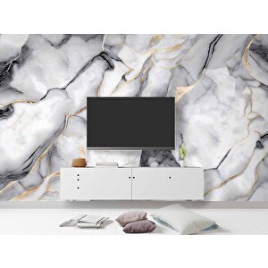 3 Boyutlu Siyah Beyaz Mermer Temalı Duvar Kağıdı - Dkm637073 350x280 cm