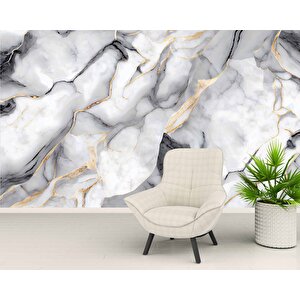 3 Boyutlu Siyah Beyaz Mermer Temalı Duvar Kağıdı - Dkm637073