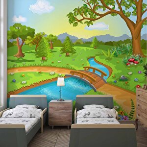 Dere Manzaralı Çocuk Odası Duvar Kağıdı Baskı - Dkm389116 375x315 cm