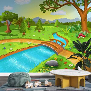 Dere Manzaralı Çocuk Odası Duvar Kağıdı Baskı - Dkm389116 375x315 cm