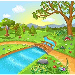 Dere Manzaralı Çocuk Odası Duvar Kağıdı Baskı - Dkm389116