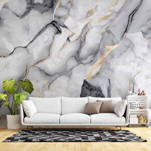 3 Boyutlu Siyah Beyaz Mermer Temalı Duvar Kağıdı - Dkm637092 300x300 cm