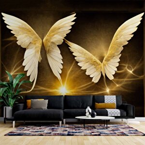 3 Boyutlu Altın Kanat Desenli Duvar Kağıdı - Dkm717001 100x100 cm