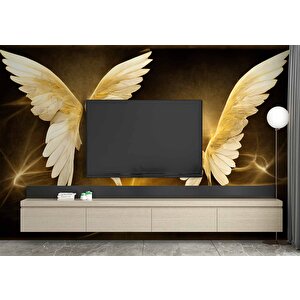 3 Boyutlu Altın Kanat Desenli Duvar Kağıdı - Dkm717001 100x100 cm