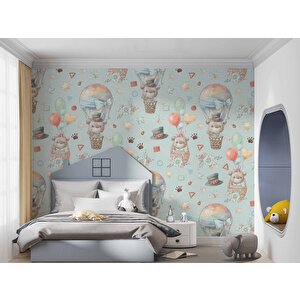 Ayıcık Ve Balon Desenli Bebek Odası Duvar Kağıdı Baskı - Dkm192020 700x200 cm