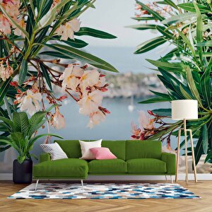 Pembe Çiçek Ve Deniz Manzaralı Duvar Kağıdı - Dkm935001 100x100 cm