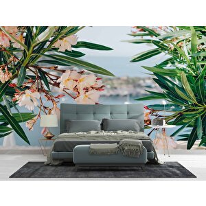 Pembe Çiçek Ve Deniz Manzaralı Duvar Kağıdı - Dkm935001 100x100 cm