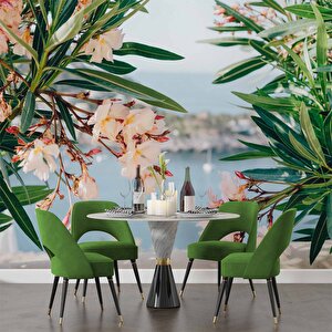 Pembe Çiçek Ve Deniz Manzaralı Duvar Kağıdı - Dkm935001