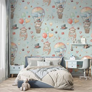 Ayıcık Ve Balon Desenli Bebek Odası Duvar Kağıdı Baskı - Dkm192004