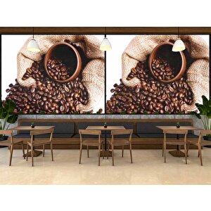Çuvalda Kahve Çekirdekli Cafe Duvar Kağıdı Baskı - Dkb276058 500x260 cm