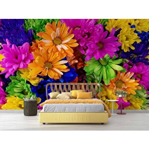 Rengarenk Çiçek Temalı Duvar Kağıdı Baskı - Dkm518089 225x300 cm