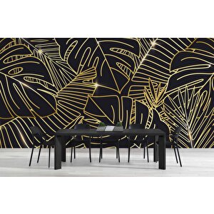 Siyah Zemin Ve Altın Yaprak Temalı Duvar Kağıdı - Dkm678001