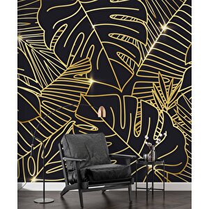 Siyah Zemin Ve Altın Yaprak Temalı Duvar Kağıdı - Dkm678001