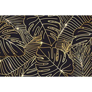 Siyah Zemin Ve Altın Yaprak Temalı Duvar Kağıdı - Dkm678001