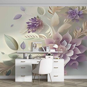 3 Boyutlu Pembe Çiçek Çizim Temalı Duvar Kağıdı - Dkm898108