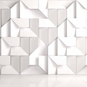 3 Boyutlu Beyaz Geometrik Kabartma Görünümlü Duvar Kağıdı Baskı - Dkm104084