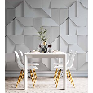 3 Boyutlu Beyaz Geometrik Kabartma Görünümlü Duvar Kağıdı Baskı - Dkm104125