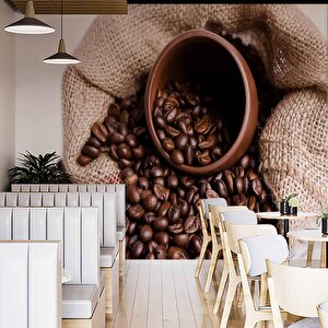 Çuvalda Kahve Çekirdekli Cafe Duvar Kağıdı Baskı - Dkb276074 375x280 cm