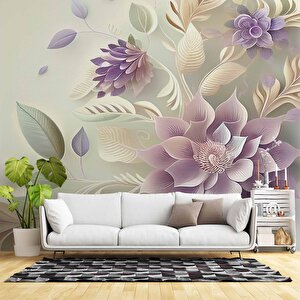 3 Boyutlu Pembe Çiçek Çizim Temalı Duvar Kağıdı - Dkm898094 350x300 cm