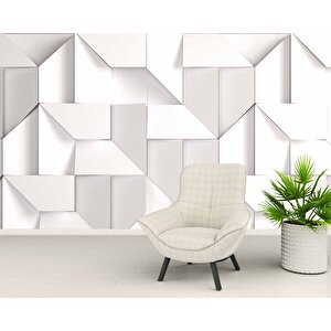 3 Boyutlu Beyaz Geometrik Kabartma Görünümlü Duvar Kağıdı Baskı - Dkm104059