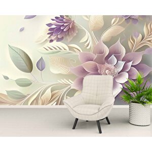 3 Boyutlu Pembe Çiçek Çizim Temalı Duvar Kağıdı - Dkm898026