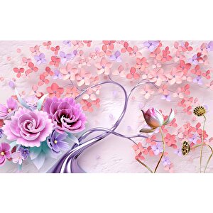 Pembe Çiçekli Ağaç Desenli Duvar Kağıdı - Dkm060034