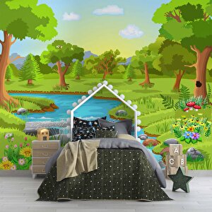 Nehir Ve Orman Manzaralı Çocuk Odası Duvar Kağıdı Baskı - Dkm427093