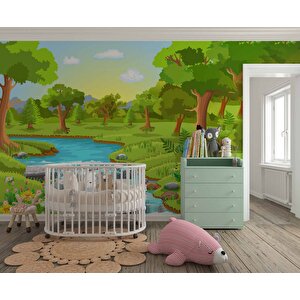 Nehir Ve Orman Manzaralı Çocuk Odası Duvar Kağıdı Baskı - Dkm427095 375x300 cm