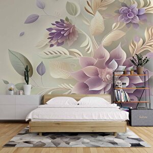 3 Boyutlu Pembe Çiçek Çizim Temalı Duvar Kağıdı - Dkm898075 400x280 cm