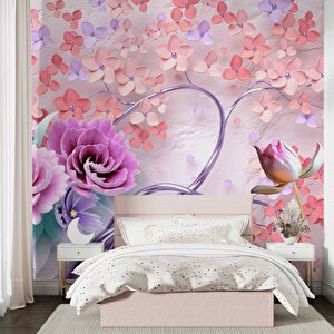 Pembe Çiçekli Ağaç Desenli Duvar Kağıdı - Dkm060001 100x100 cm