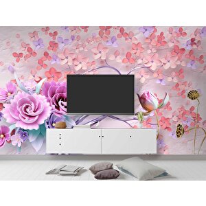 Pembe Çiçekli Ağaç Desenli Duvar Kağıdı - Dkm060001 100x100 cm