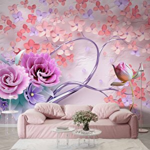Pembe Çiçekli Ağaç Desenli Duvar Kağıdı - Dkm060068 225x280 cm