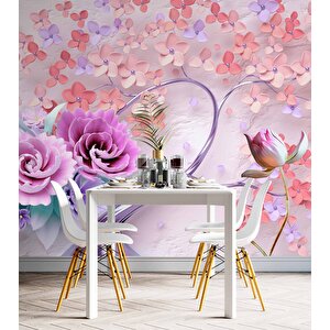 Pembe Çiçekli Ağaç Desenli Duvar Kağıdı - Dkm060068