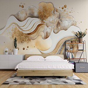 3 Boyutlu Altın Desenli Duvar Kağıdı - Dkm762062 700x260 cm