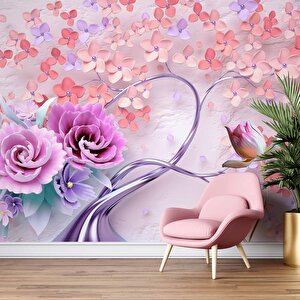Pembe Çiçekli Ağaç Desenli Duvar Kağıdı - Dkm060103