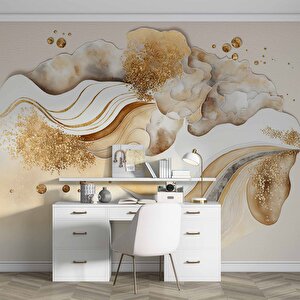 3 Boyutlu Altın Desenli Duvar Kağıdı - Dkm762119