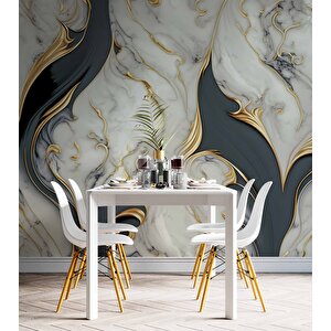 3 Boyutlu Altın Beyaz Mermer Desenli Duvar Kağıdı - Dkm741070