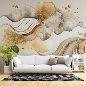 3 Boyutlu Altın Desenli Duvar Kağıdı - Dkm762031 350x240 cm