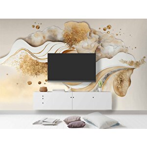 3 Boyutlu Altın Desenli Duvar Kağıdı - Dkm762092 300x300 cm