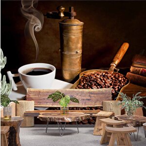 Kahve Öğütme Makinalı Cafe Duvar Kağıdı Baskı - Dkm263106 900x300 cm