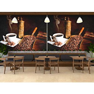 Kahve Öğütme Makinalı Cafe Duvar Kağıdı Baskı - Dkm263106 900x300 cm