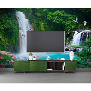 Orman Ve Şelale Manzaralı Duvar Kağıdı Baskı - Dkb087019 600x200 cm
