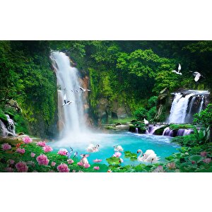 Orman Ve Şelale Manzaralı Duvar Kağıdı Baskı - Dkb087040