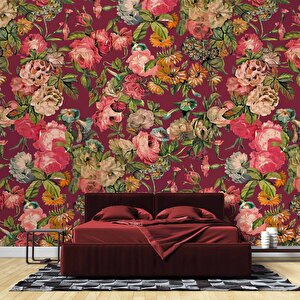 Pembe Gül Desenli Duvar Kağıdı - Dkm461019 600x200 cm