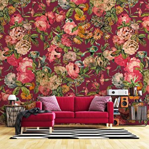 Pembe Gül Desenli Duvar Kağıdı - Dkm461103 600x300 cm