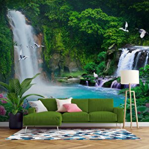 Orman Ve Şelale Manzaralı Duvar Kağıdı Baskı - Dkb087047 225x260 cm