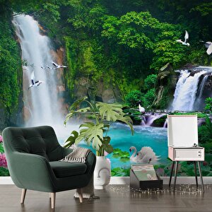 Orman Ve Şelale Manzaralı Duvar Kağıdı Baskı - Dkb087047